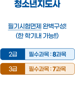 청소년지도사 필기시험면제 완벽구성! (1학기내 가능!!) 2급 필수과목 : 8과목 / 3급 필수과목 : 7과목